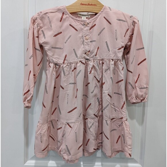 Tucker + Tate Light Pink Pencil Pen School Long Sleeve Henley Dress Girls Size 4 - Picture 2 of 5